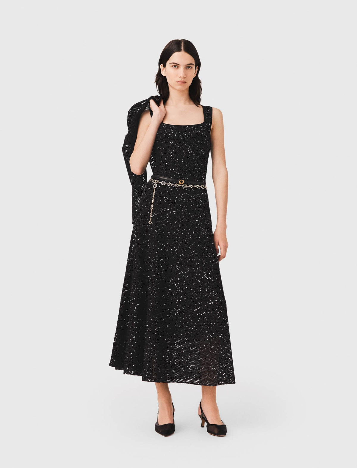 Rhinestone knit maxi dress | Maje