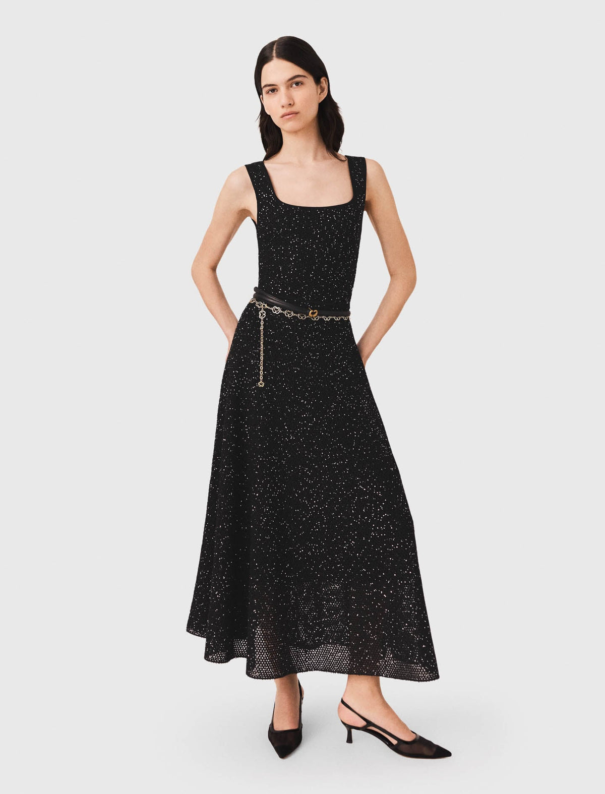 Rhinestone knit maxi dress | Maje