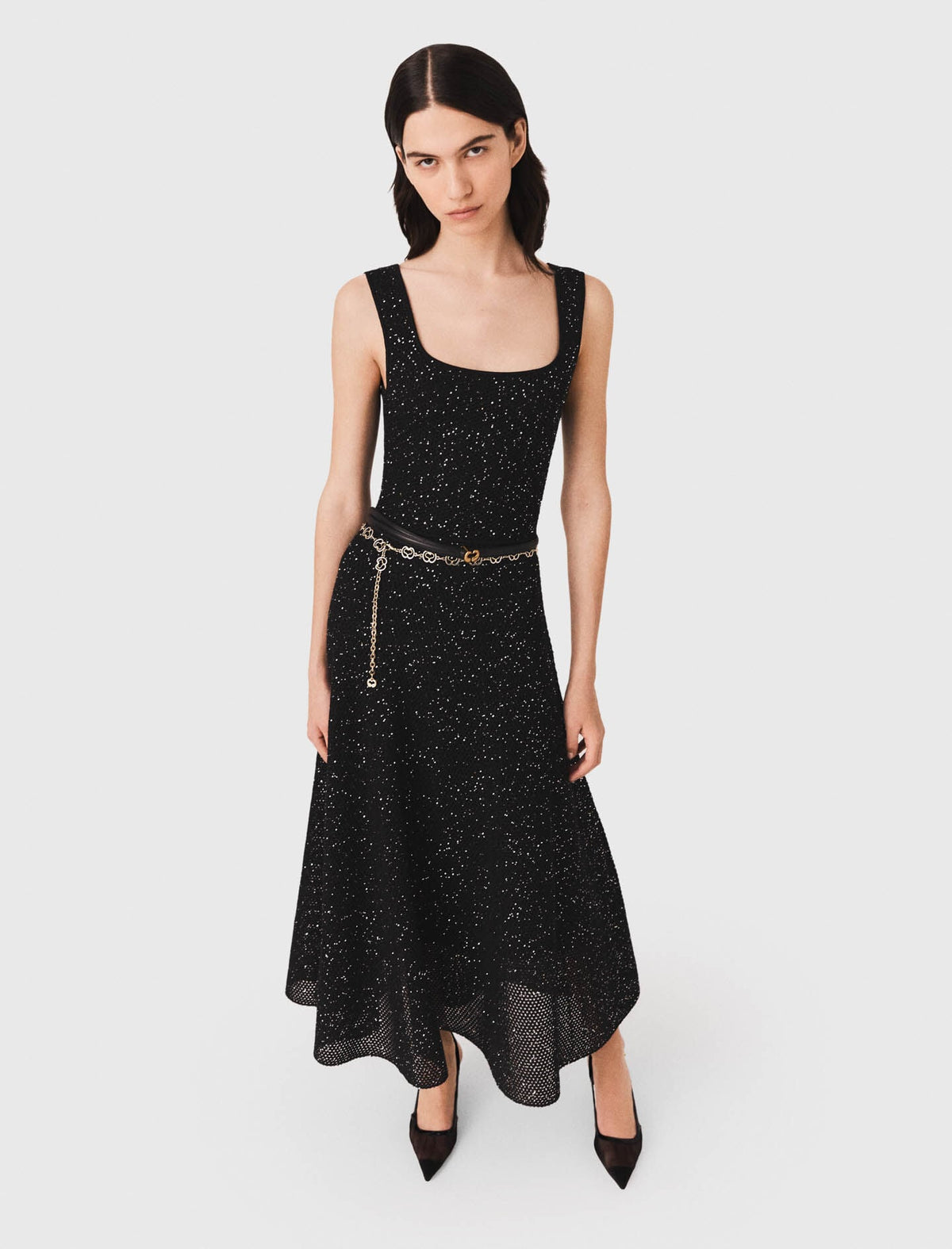 Rhinestone knit maxi dress | Maje