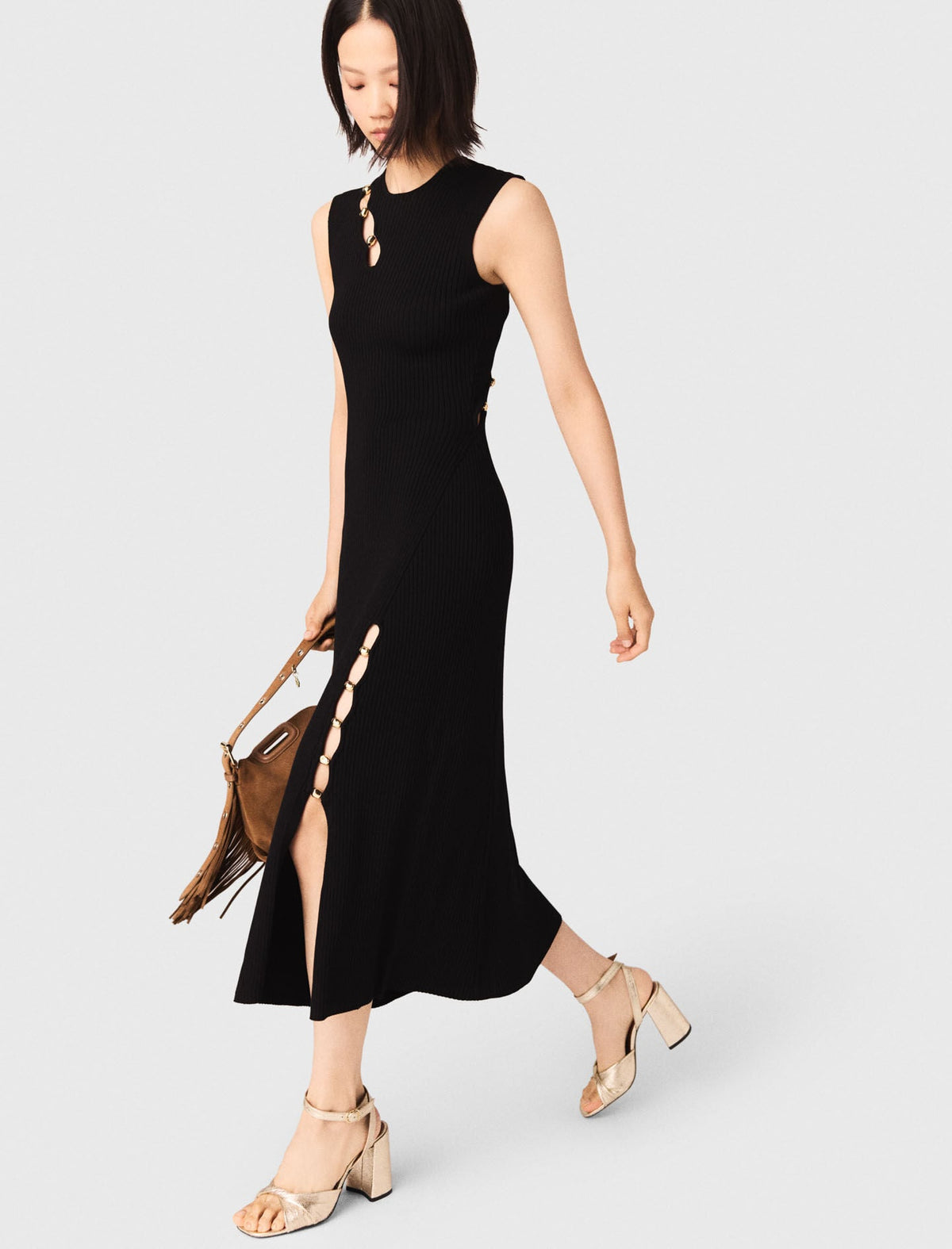 Cutaway rib knit maxi dress | Maje