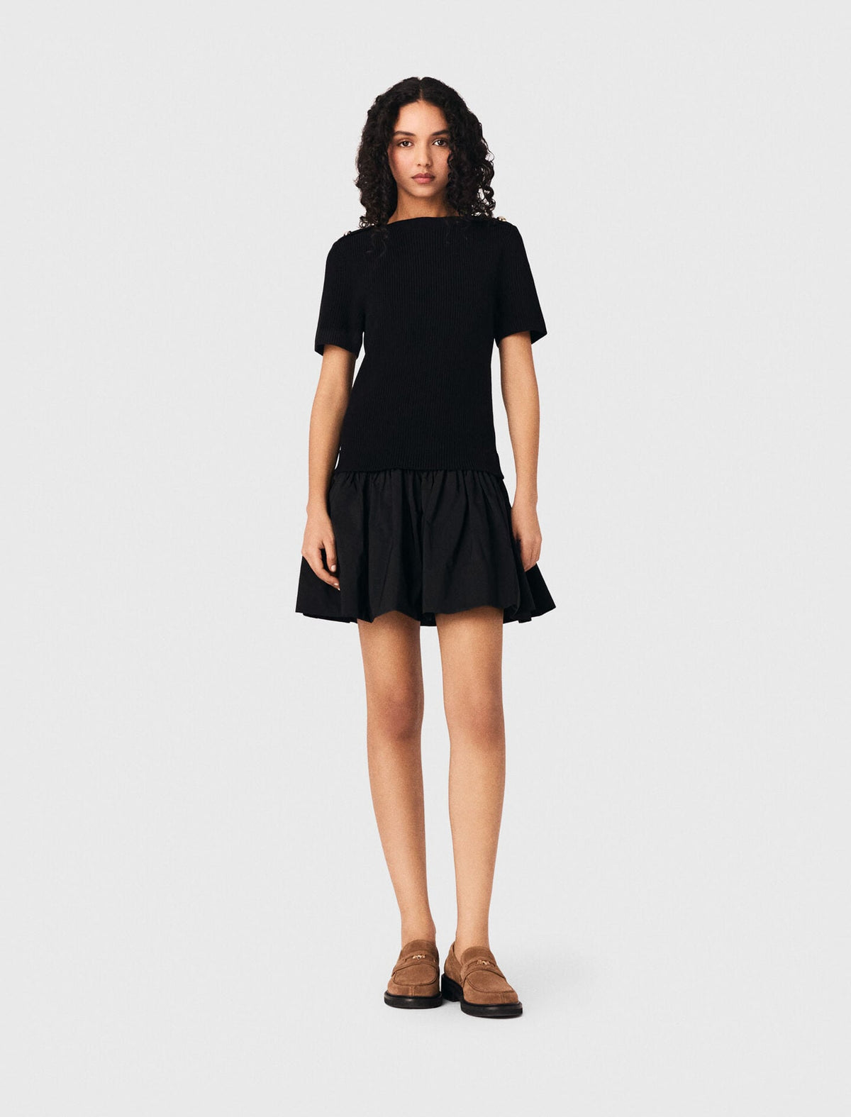 Short knit and taffeta dress | Maje