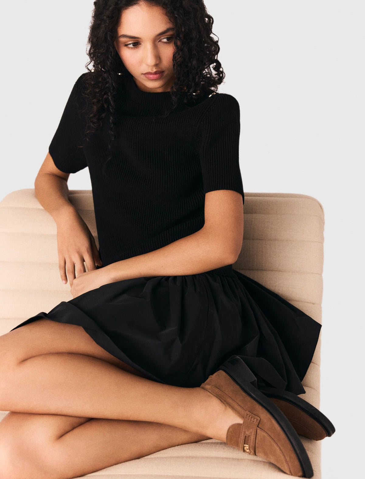 Short knit and taffeta dress | Maje