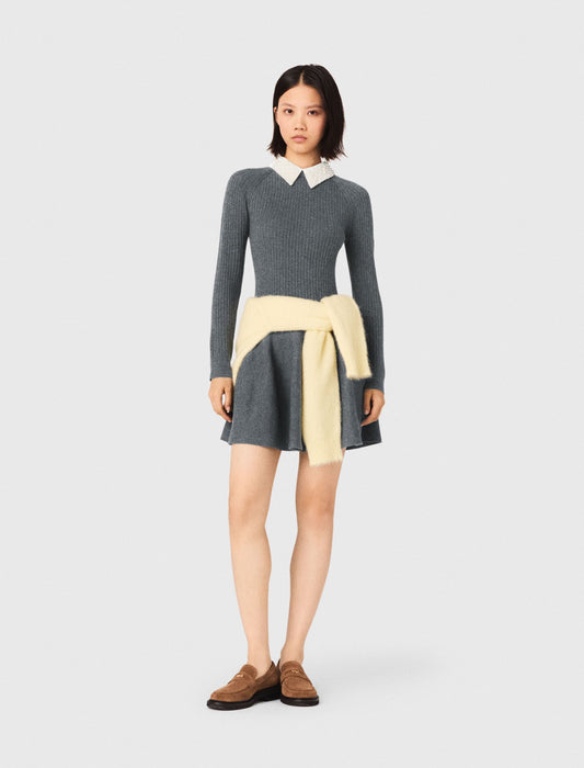 Beaded-collar short knit dress | Maje
