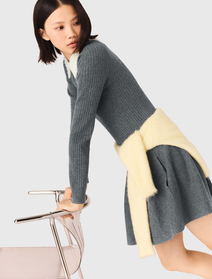 Beaded-collar short knit dress | Maje