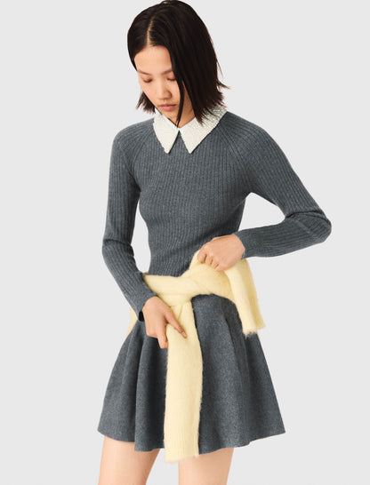 Beaded-collar short knit dress | Maje