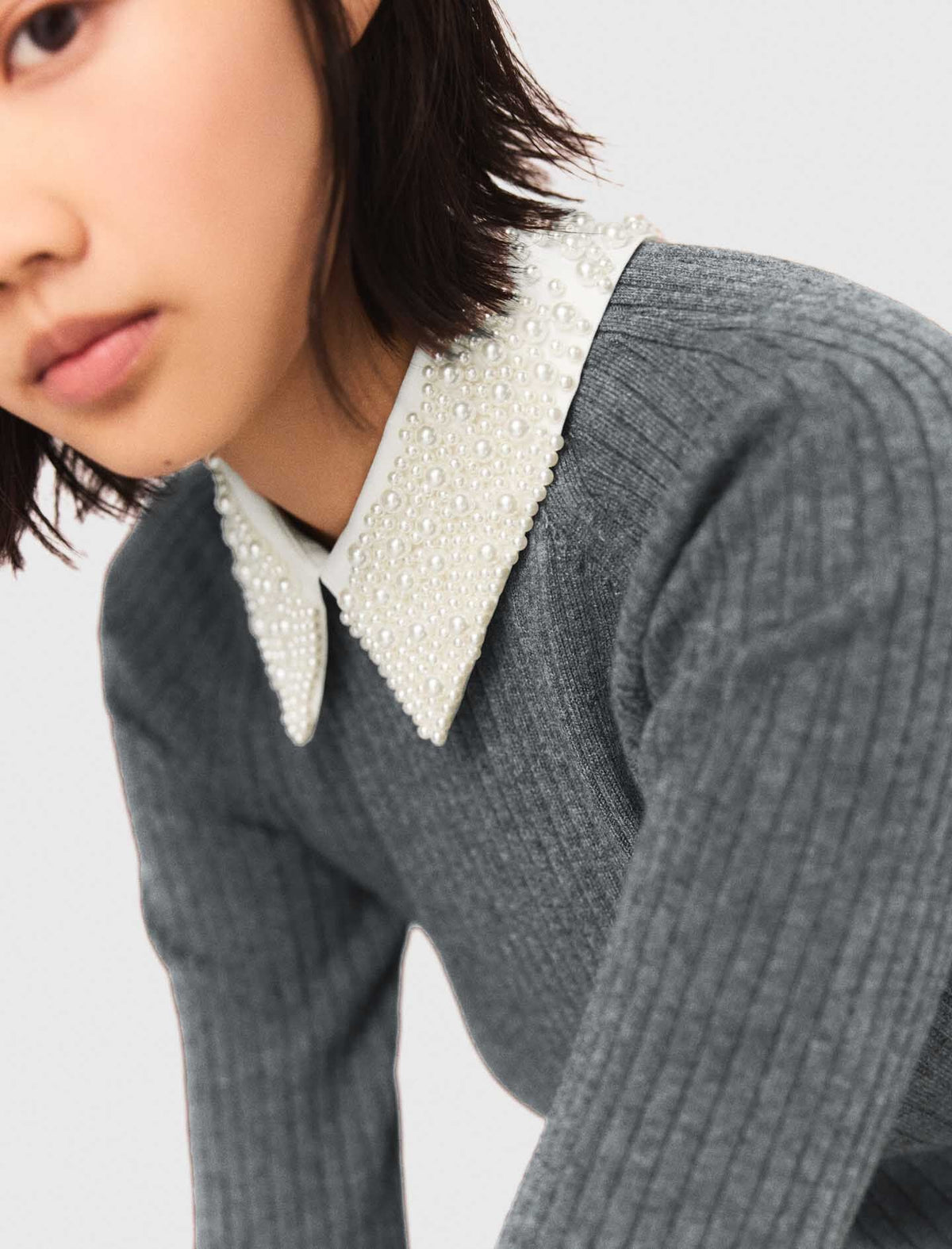 Beaded-collar short knit dress | Maje