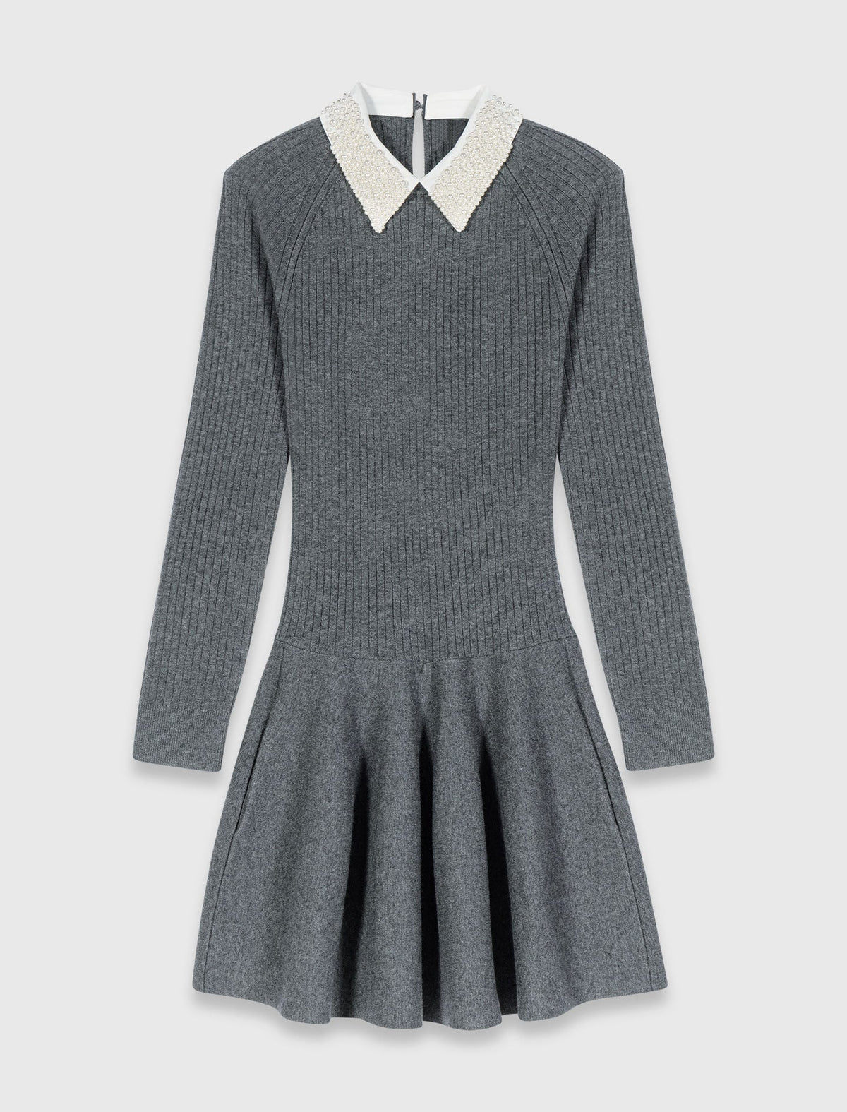 Beaded-collar short knit dress | Maje