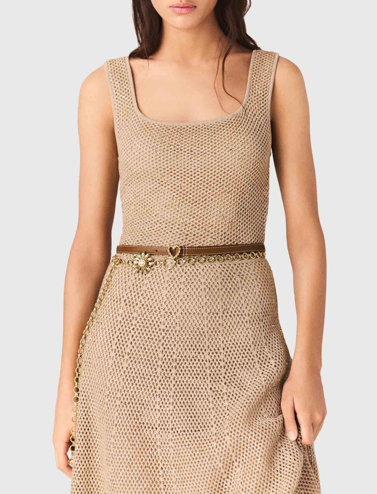 Rhinestone knit maxi dress | Maje