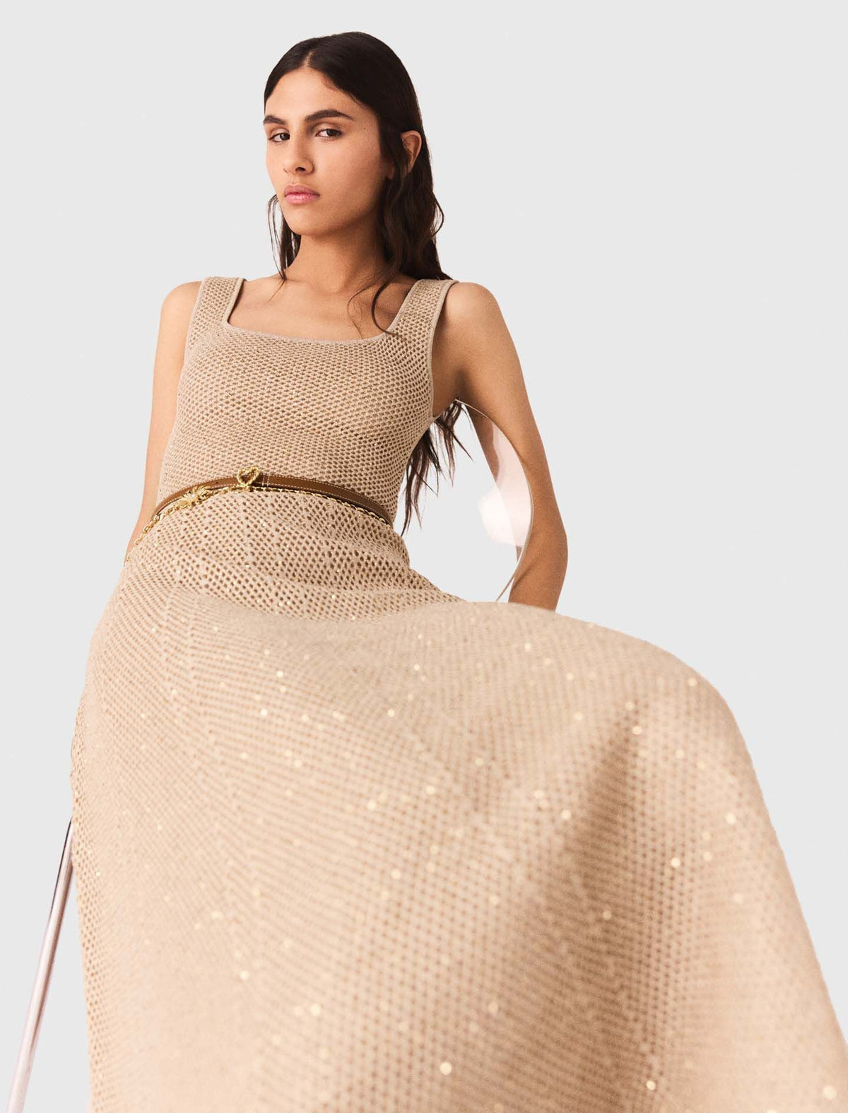 Rhinestone knit maxi dress | Maje