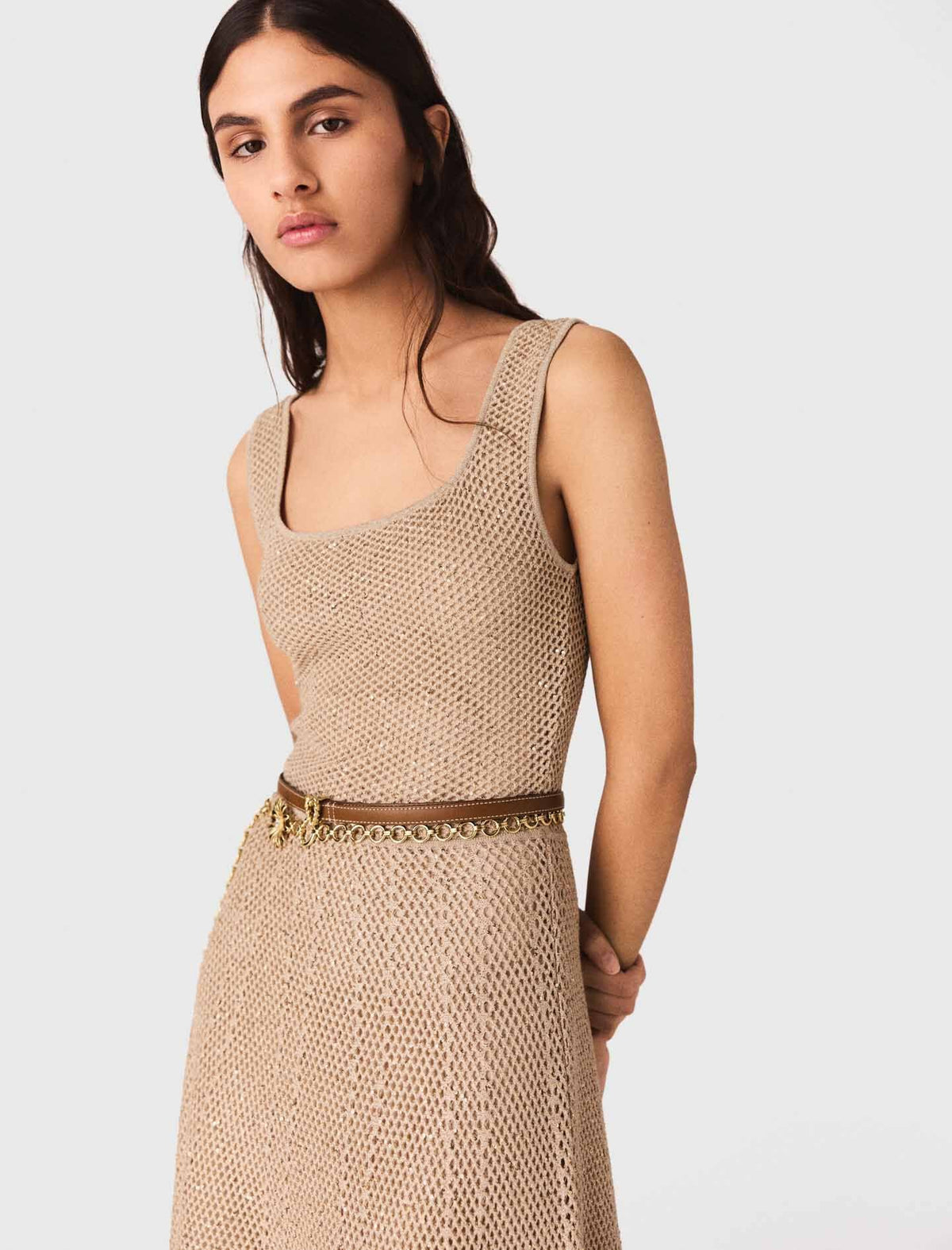 Rhinestone knit maxi dress | Maje