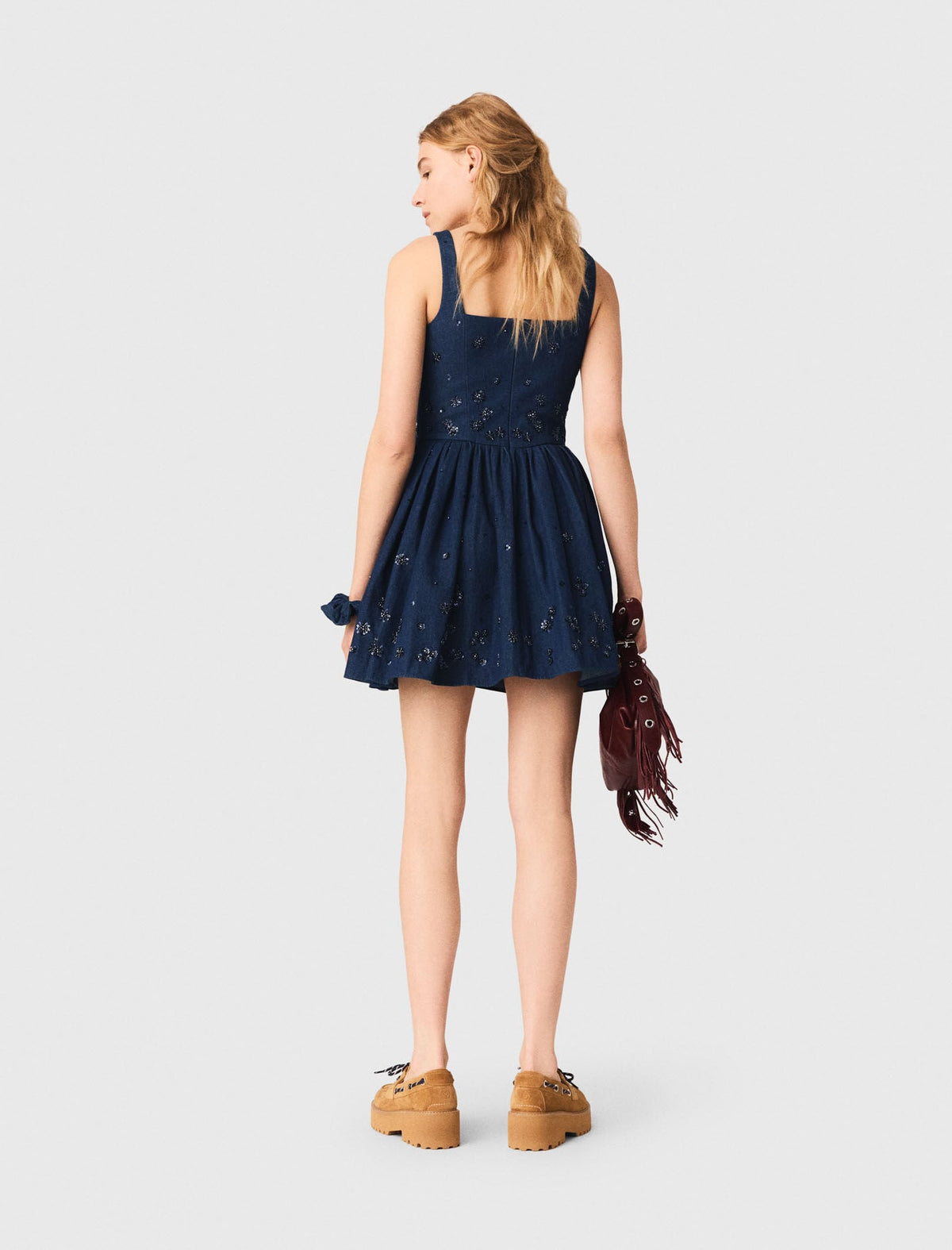 Flared embroidered denim dress | Maje
