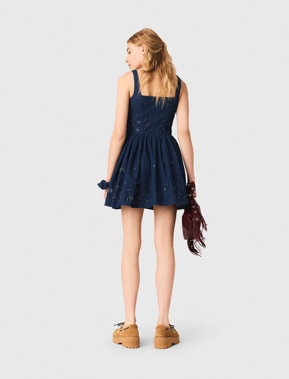 Flared embroidered denim dress | Maje