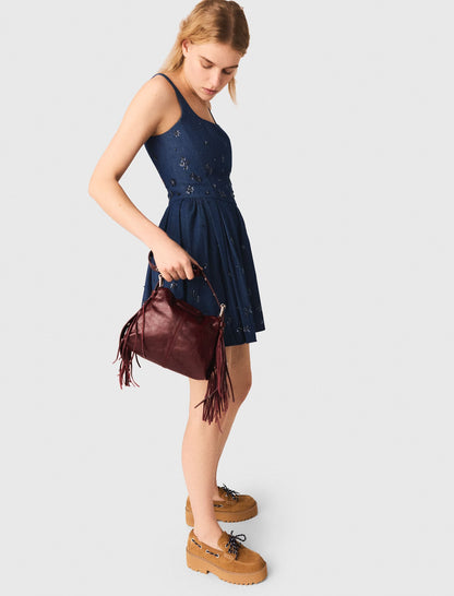 Flared embroidered denim dress | Maje