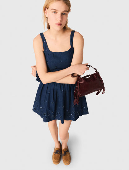 Flared embroidered denim dress | Maje