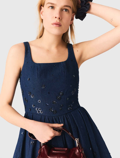Flared embroidered denim dress | Maje