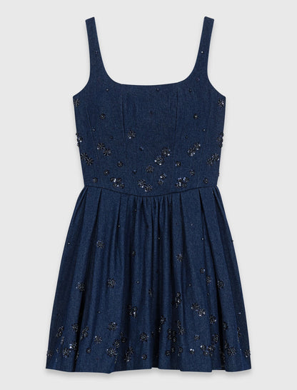 Flared embroidered denim dress | Maje