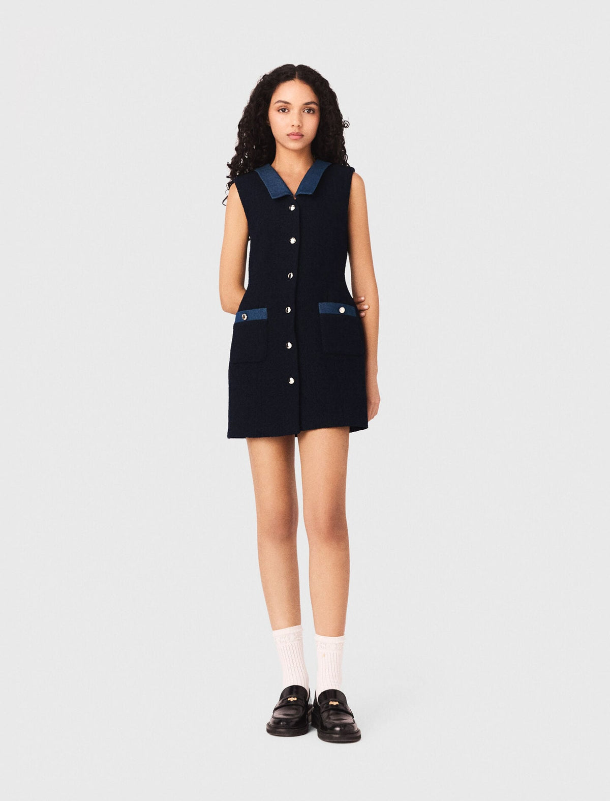 Tweed dress with denim details | Maje