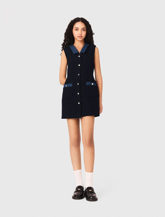 Tweed dress with denim details | Maje