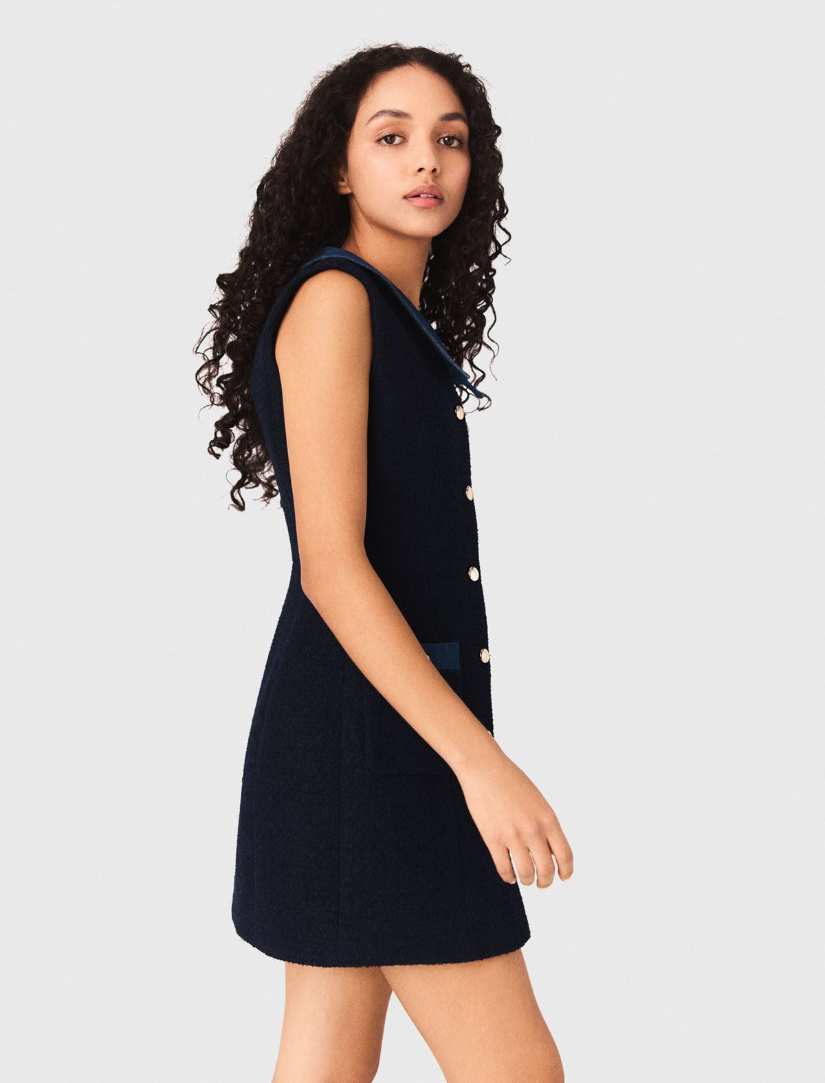 Tweed dress with denim details | Maje