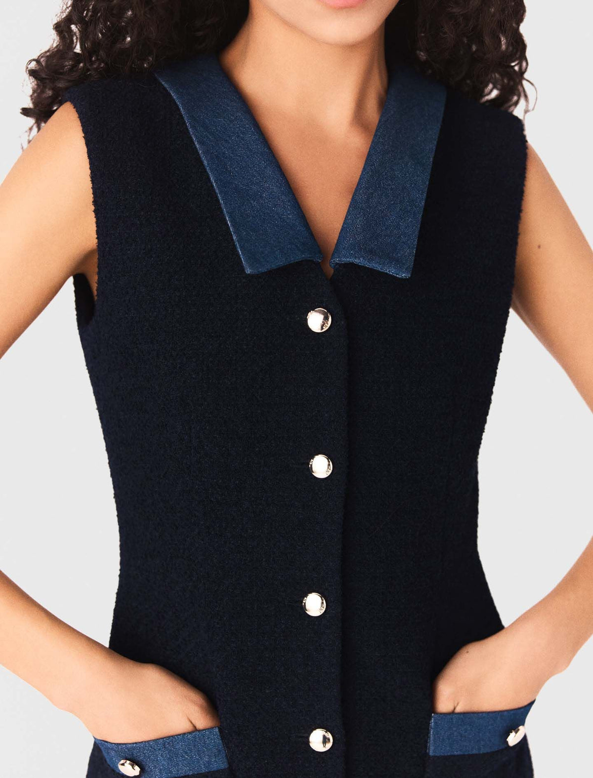 Tweed dress with denim details | Maje