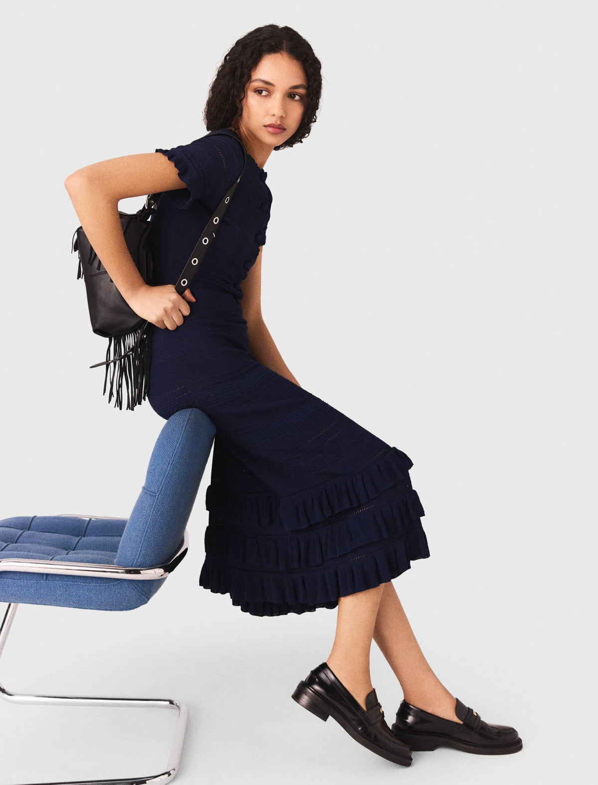 Knit maxi dress with ruffles | Maje
