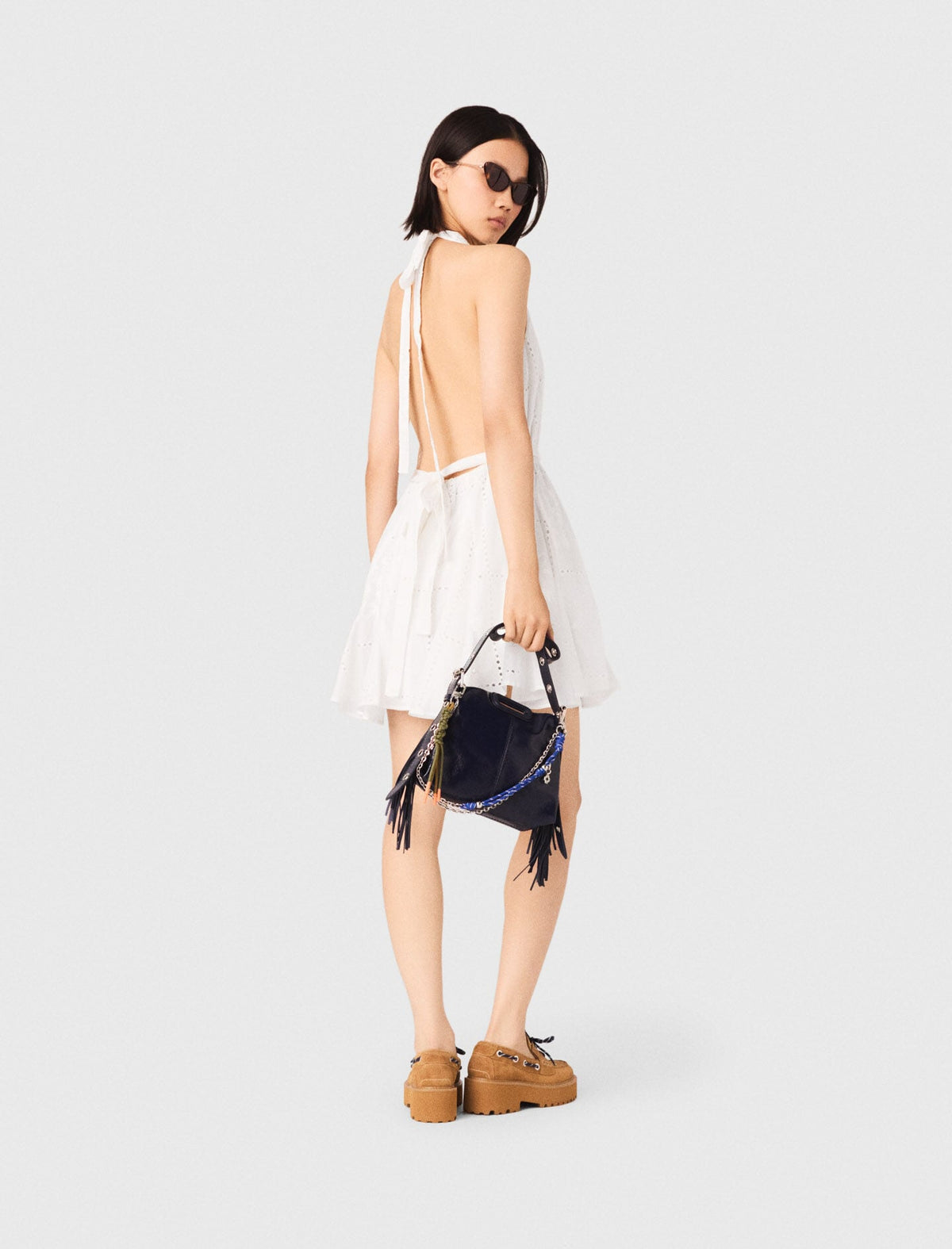 Mini embroidered backless dress | Maje