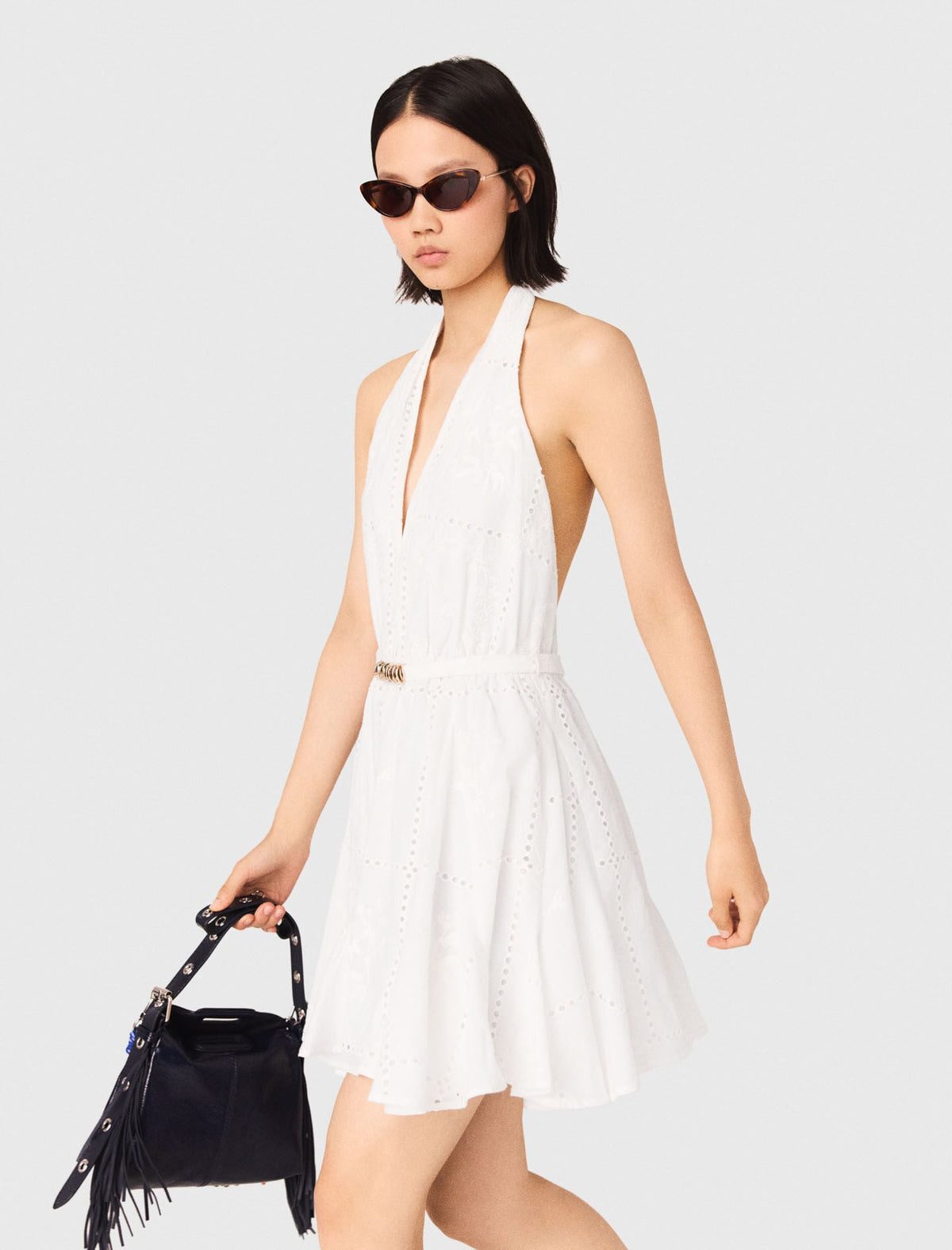 Mini embroidered backless dress | Maje