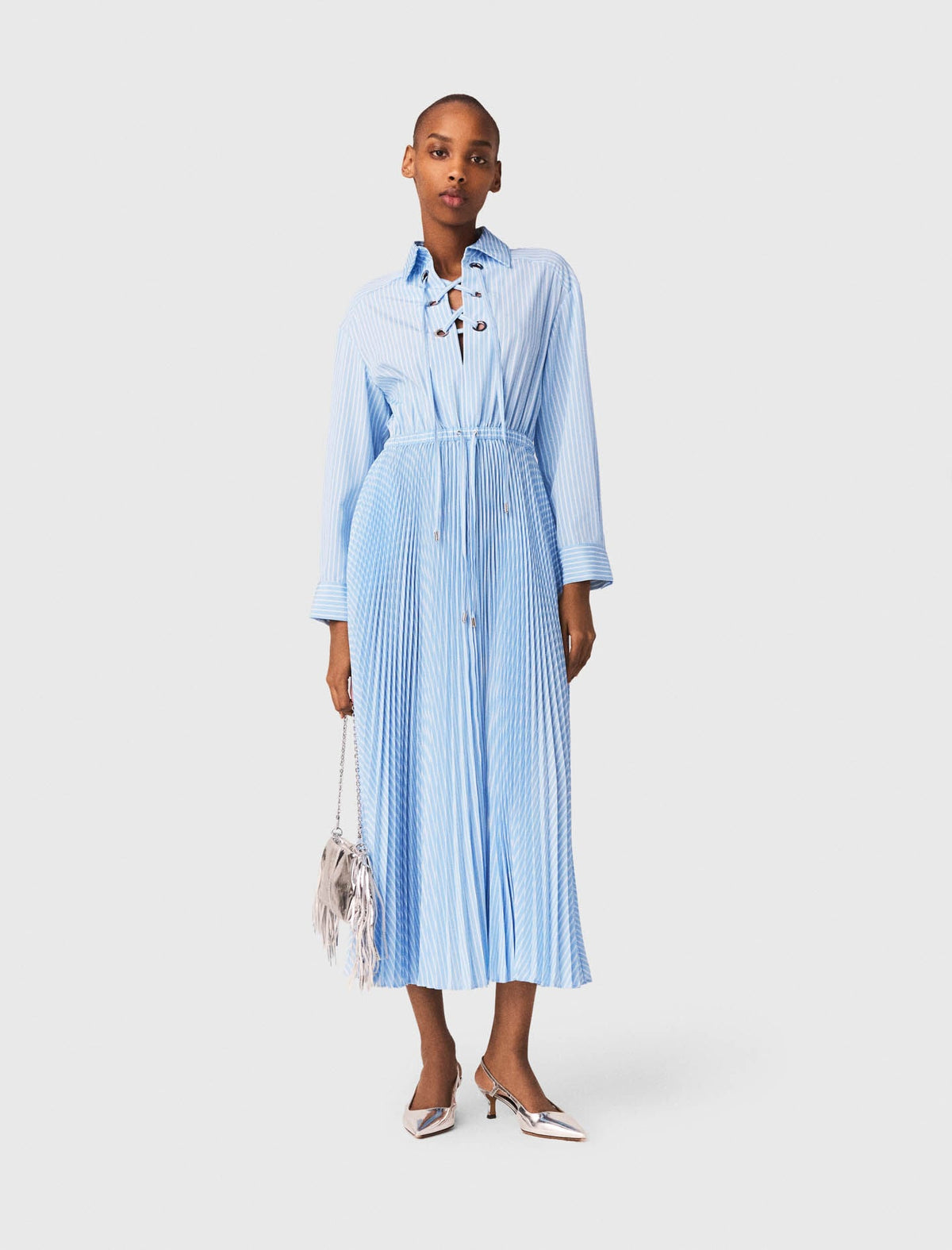 Long pleated dress with eyelets | Maje