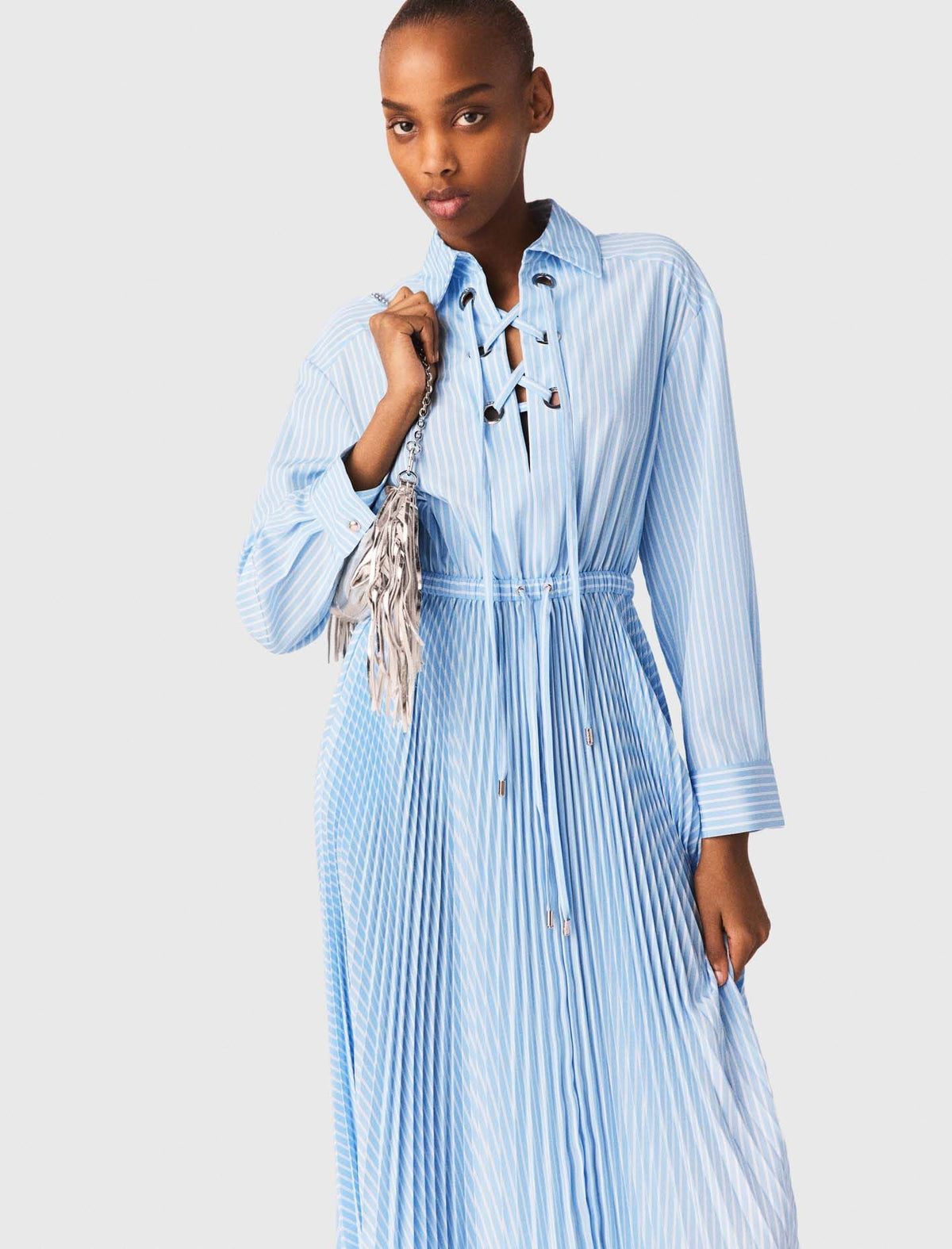 Long pleated dress with eyelets | Maje