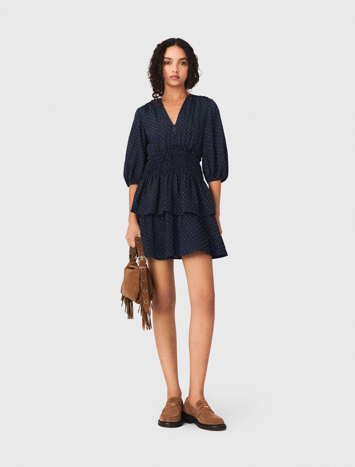 Ruffle and rhinestone dress | Maje