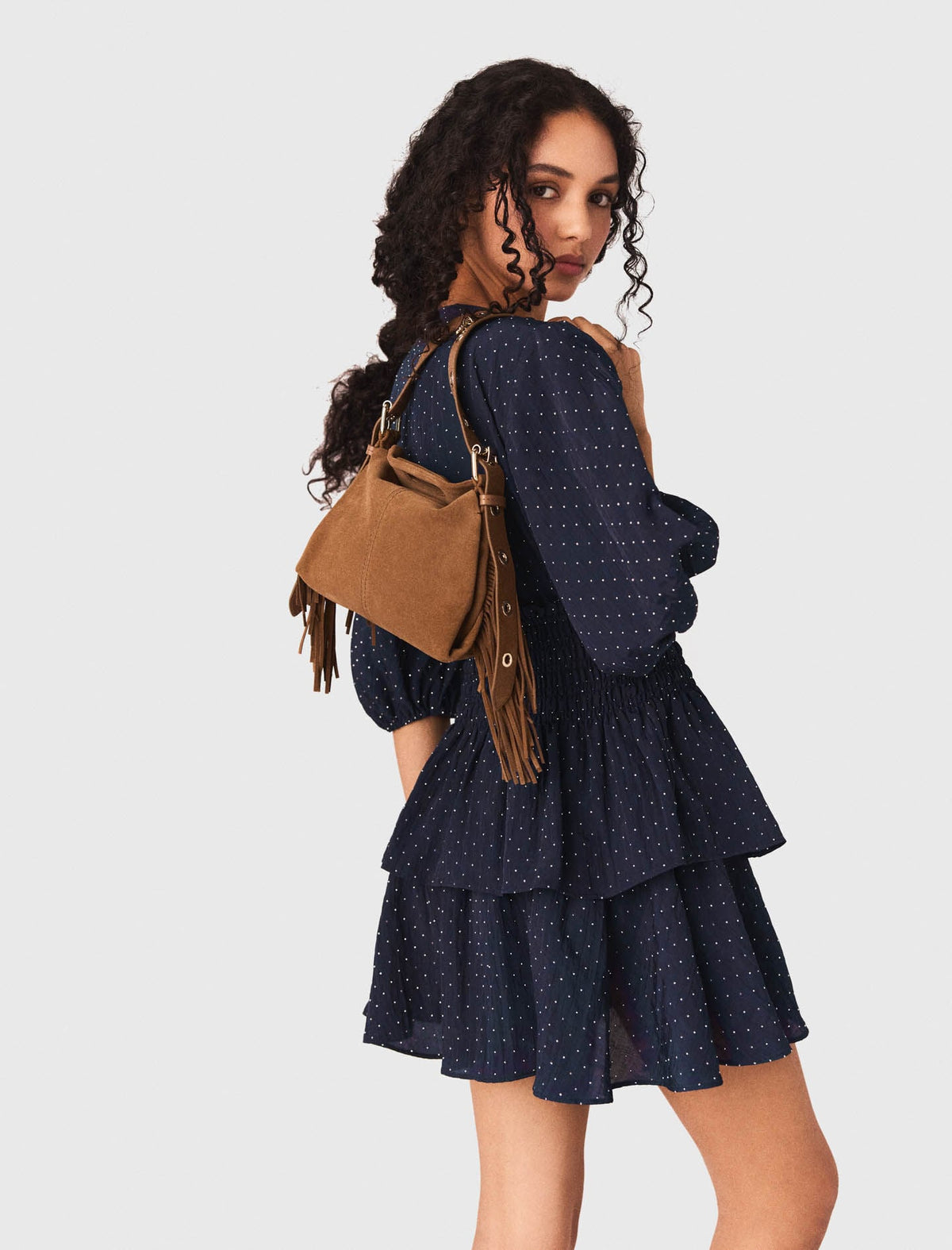 Ruffle and rhinestone dress | Maje