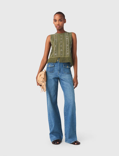 Fringed rhinestone flower top | Maje