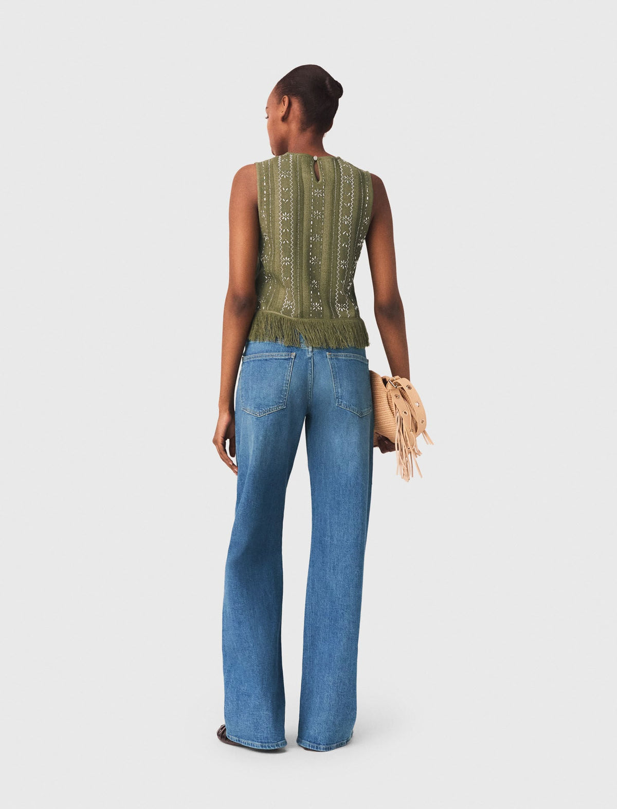 Fringed rhinestone flower top | Maje