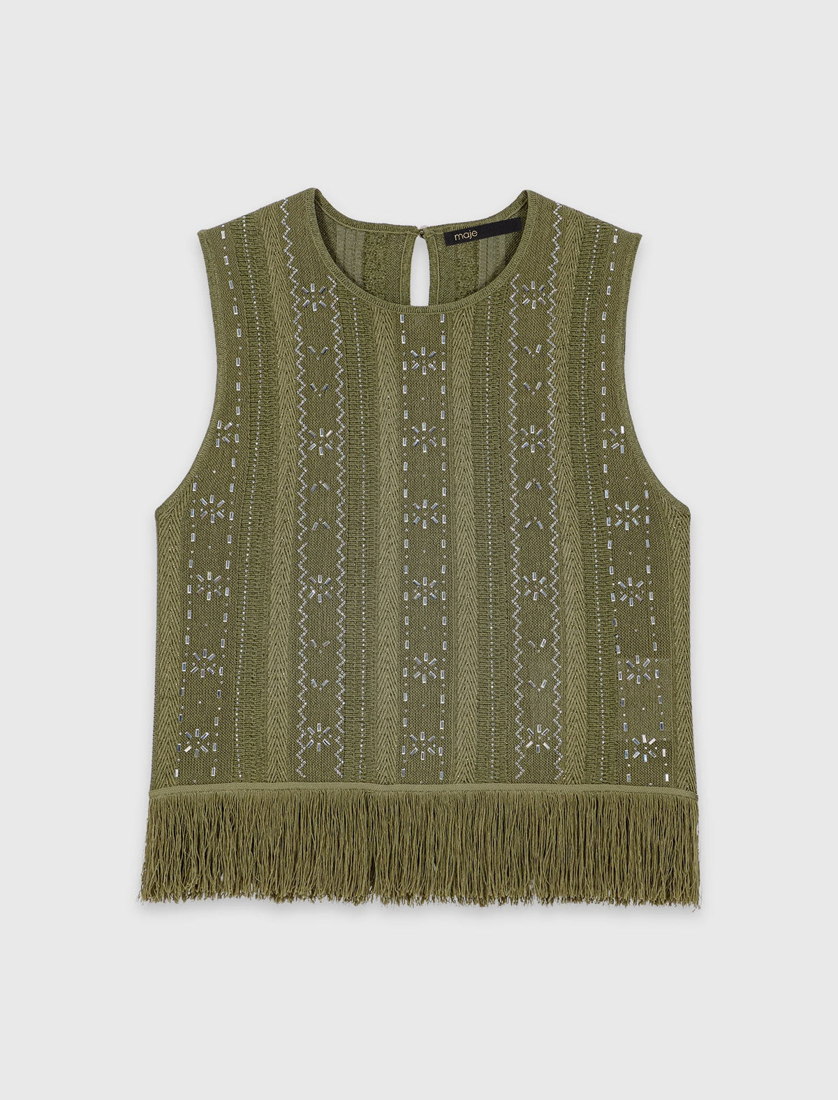 Fringed rhinestone flower top | Maje