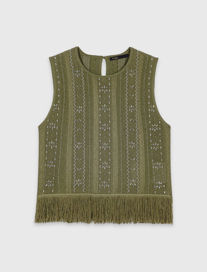 Fringed rhinestone flower top | Maje