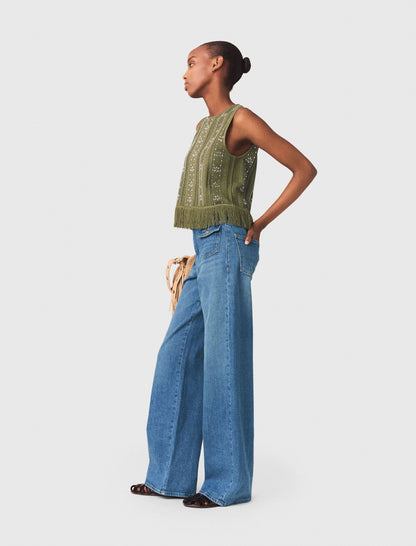 Fringed rhinestone flower top | Maje