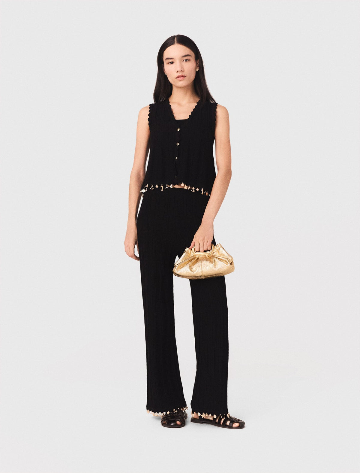 Gold-embellished knit cardigan | Maje