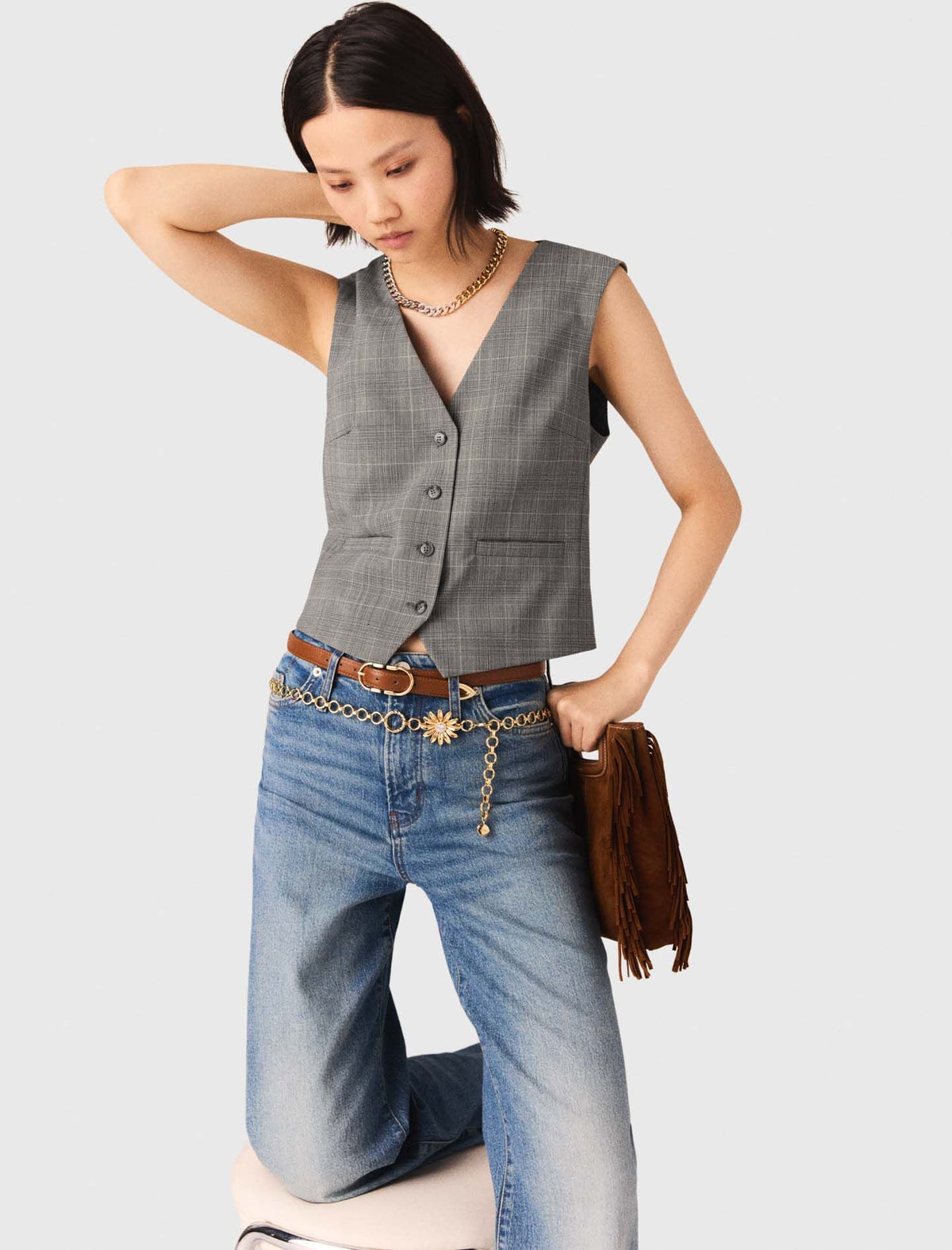 Checked tailored vest | Maje