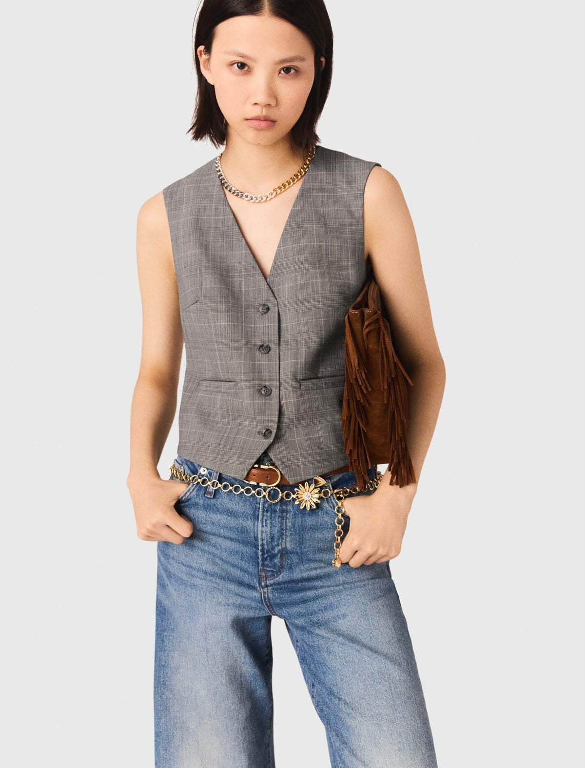 Checked tailored vest | Maje