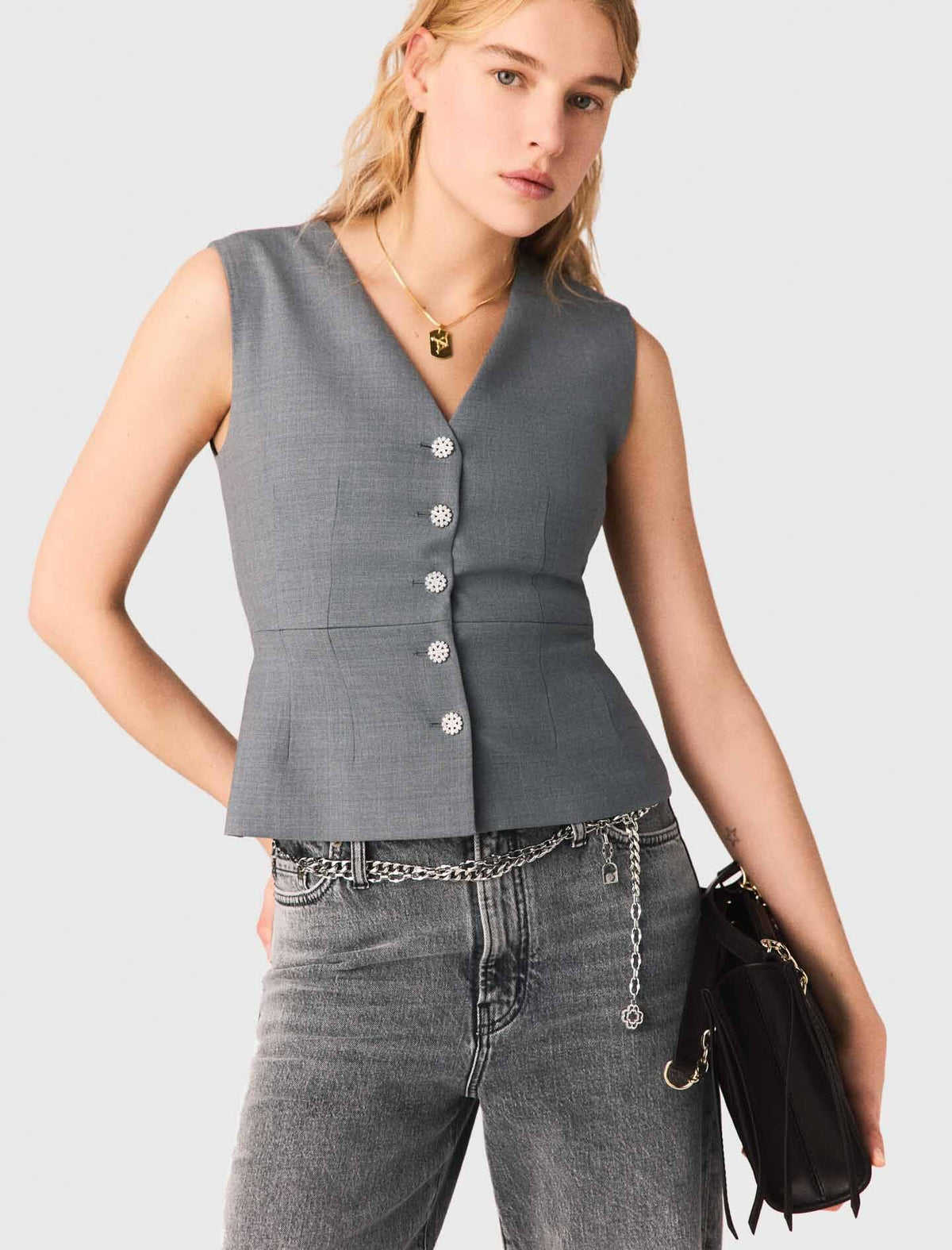 Jewel-button tailored vest | Maje
