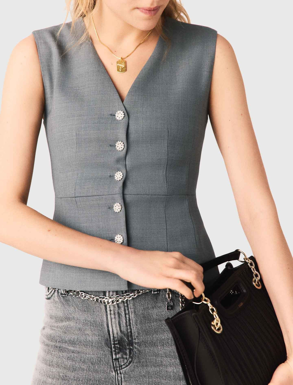 Jewel-button tailored vest | Maje