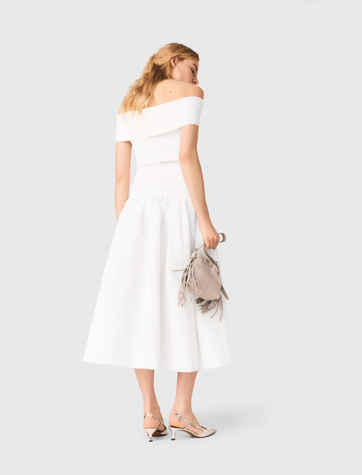 Rib knit bardot-neck top | Maje