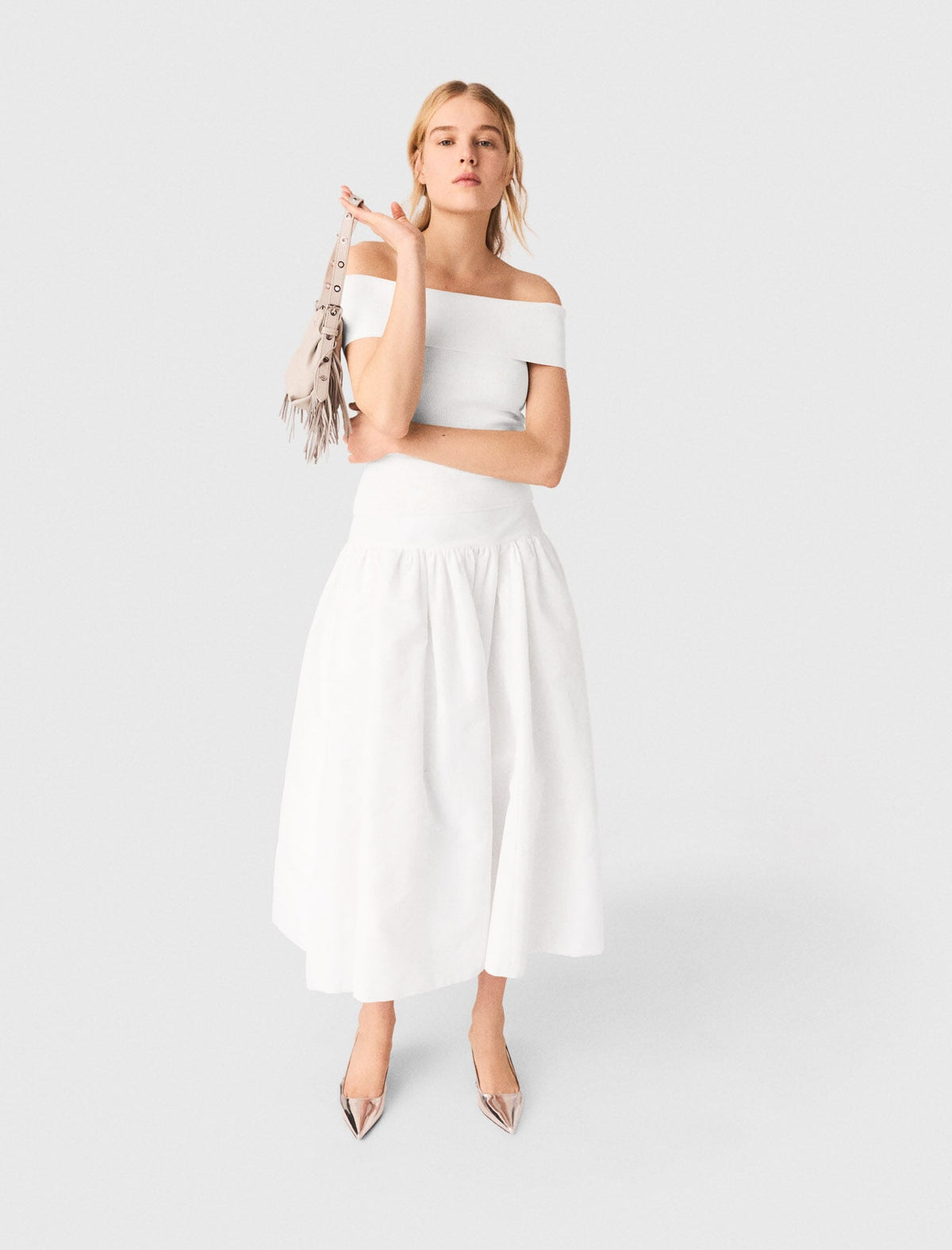 Rib knit bardot-neck top | Maje