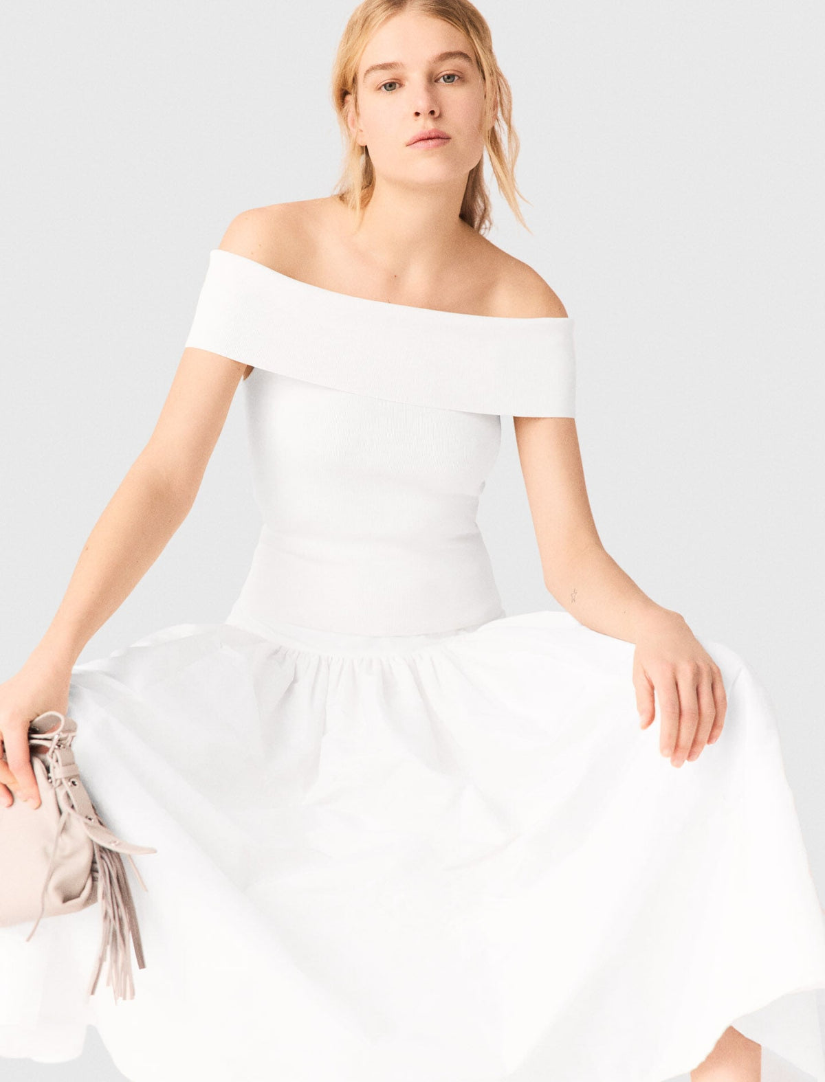 Rib knit bardot-neck top | Maje