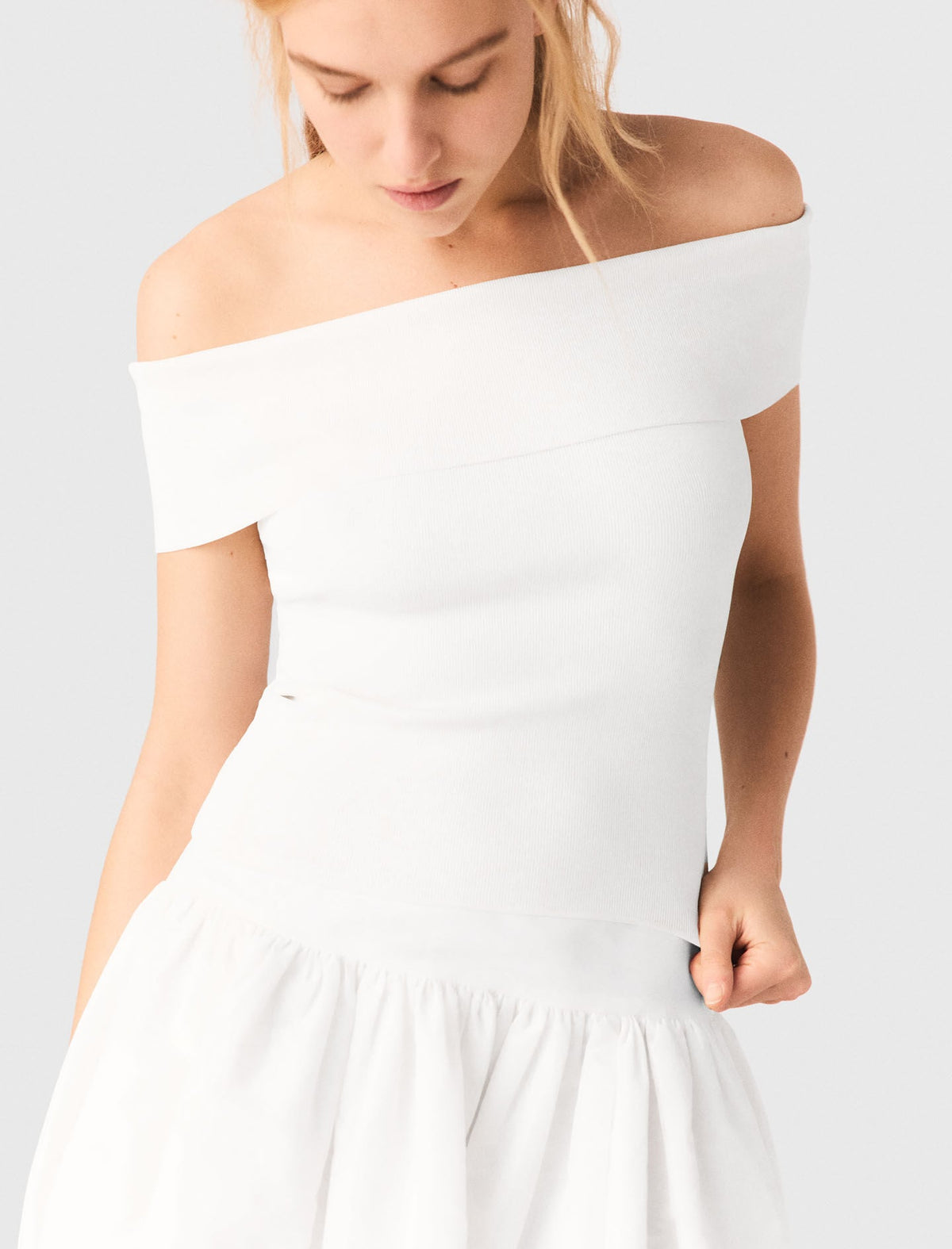 Rib knit bardot-neck top | Maje