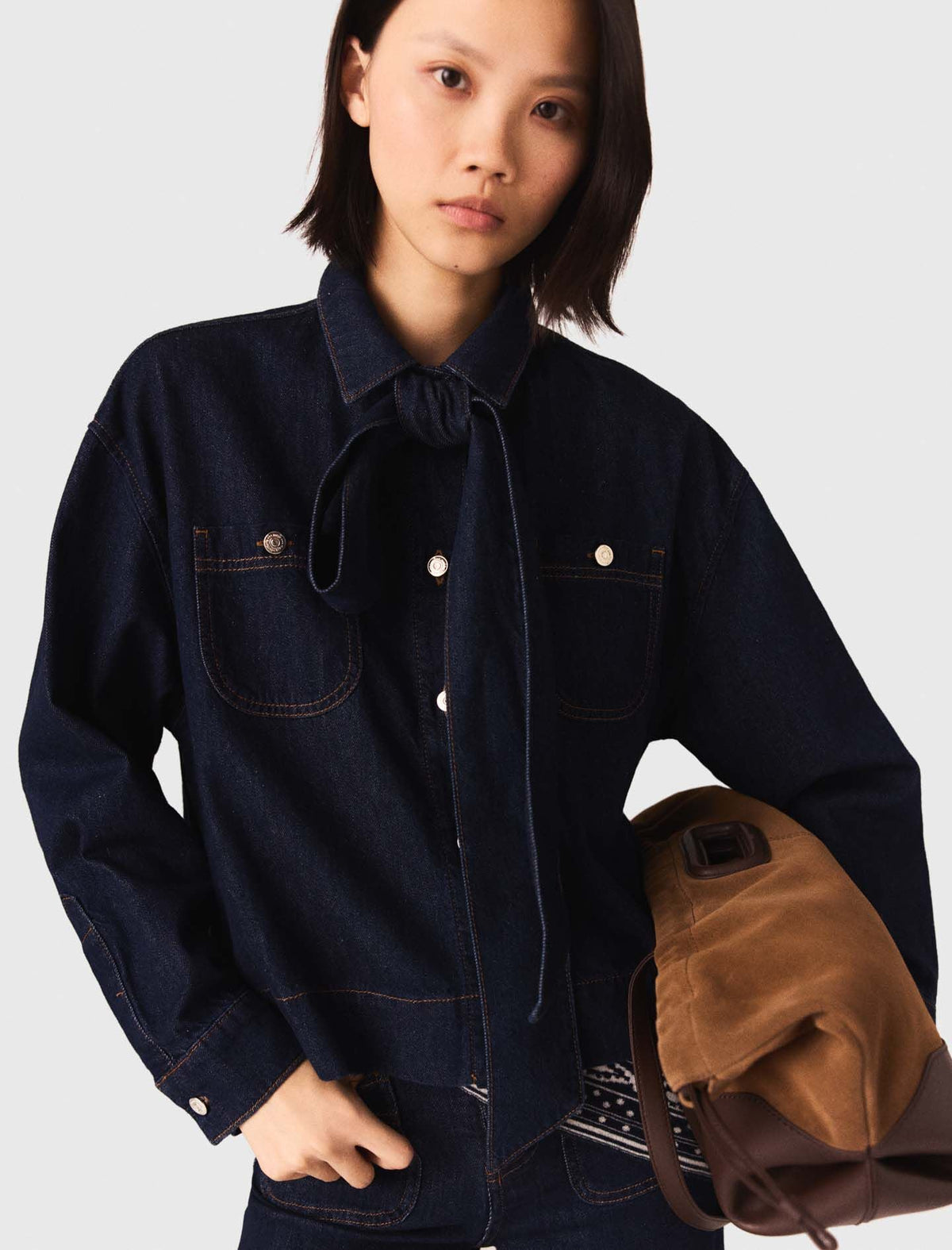Denim jacket with bow | Maje