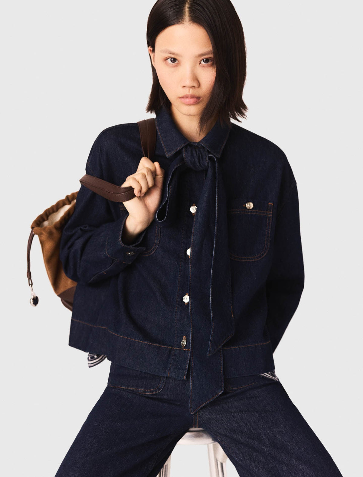 Denim jacket with bow | Maje