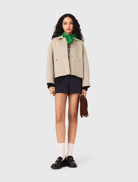 Cropped wool jacket with pleated back | Maje