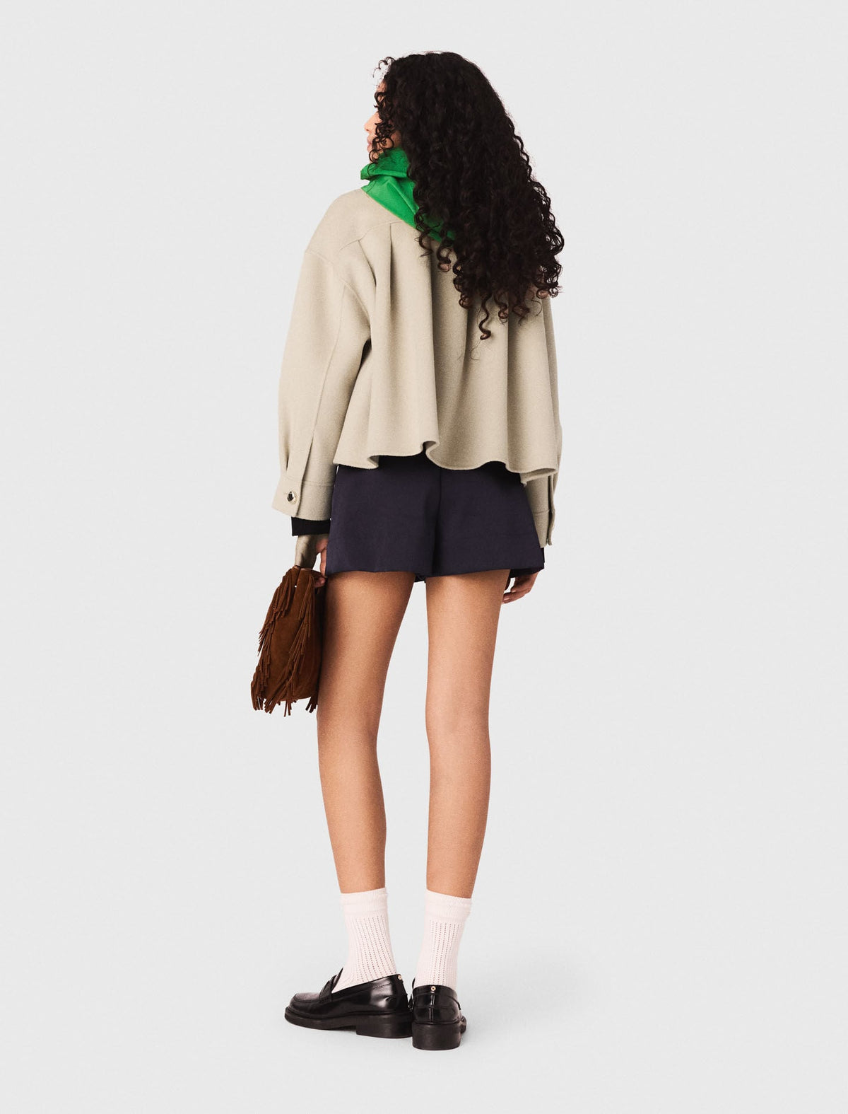 Cropped wool jacket with pleated back | Maje