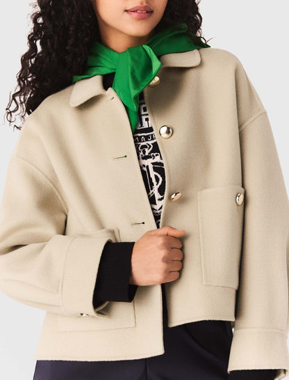 Cropped wool jacket with pleated back | Maje